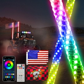 2PCS 3FT Whip Lights with Spring Base, Spiral RGB LED Chasing Lights with App & Remote Control, Music Antenna Whip Light for UTV ATV RZR SXS Polaris Can-Am Dune Buggy Offroad Truck