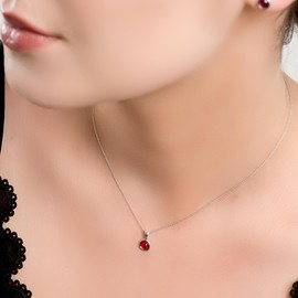 HENRYKA 925 Sterling Silver & Garnet Round Charm Necklace | Minimal Pendant | Bridesmaid Jewellery | Hypoallergenic Women's Jewellery with Gift Box