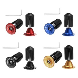 HARFINGTON 4Pair Bike Handlebar End Plugs Aluminum Bar End Caps 16-21mm Adjustment Expanding Locking with Tool for MTB Road BMX Fixed Gear Bike, Red, Blue, Black, Gold