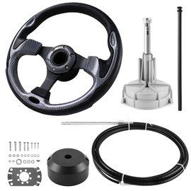 QYMOPAY Boats Steering System, 14ft Cable Outboard Steering Kit 3/4" Standard Tapered Shaft, Boat Steering System for Yachts, Fishing Boats and Other Watercraft - with Steering Wheel