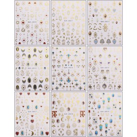 JMEOWIO Nagelsticker Herz Mond Stern 9 Blatt Nail Art Sticker Selbstklebend Nagelaufkleber Bunt Dekoration Nageldesign Zubehör