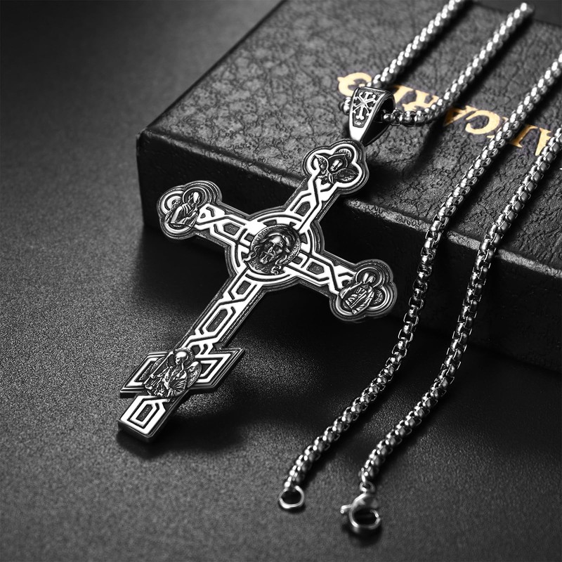 Rofusn Eastern Orthodox Cross Necklace for Men: Large Double-Sided Stainless
