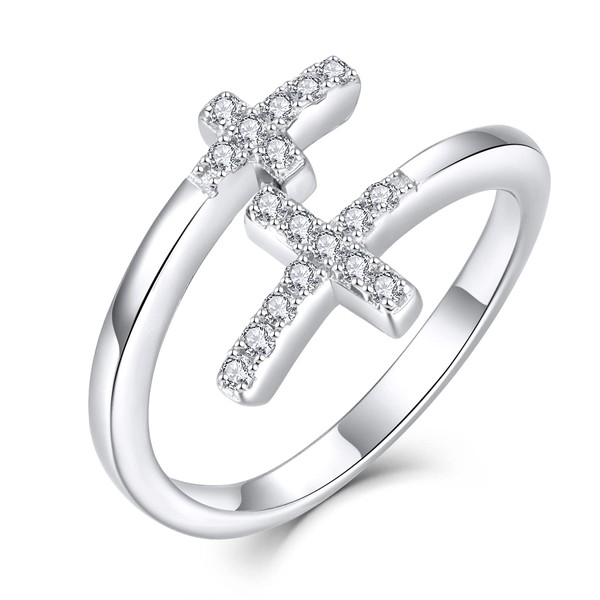 STARCHENIE Adjustable Cross Ring for Women 925 Sterling Silver Open