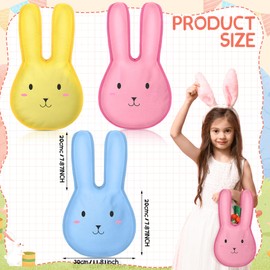 3 Pcs Easter Bunny Gift Bags with Handles, 12 x 10 Inches Canvas Funny Bunny Bags Cute Rabbit Treat Candy Pouches Easter Party Favors for Egg Hunt Supplies