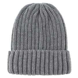 KEYDUACU Women's Rib Knit Cuffed Beanie Hat Stretch Acrylic Winter Hat Thick Warm Snow Ski Cap (AU, Alpha, One Size, Medium, Light Grey)