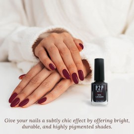P2P Nails Burgundy Nail Lacquer - Non Chip Quick Dry Nail Gel - All Season Burgundy Nail Polish - Salon Quality Nail Polish (Garnet Blood)