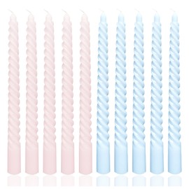 10 Inch 10 Pack Baby Pink and Baby Blue Spiral Taper Candle Set, Unscented Dripless Candlesticks for Dinner Baby Shower Party Brithday Wedding and Home Decoration