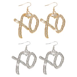CLOORDE 2 Pairs XO Earrings for Women Trendy Glitter Gold XO Letter Earrings Sparkly Rhinestone Dangle Ear-rings Hip Hop Rock Street Style Jewelry Accessories Gifts for Her