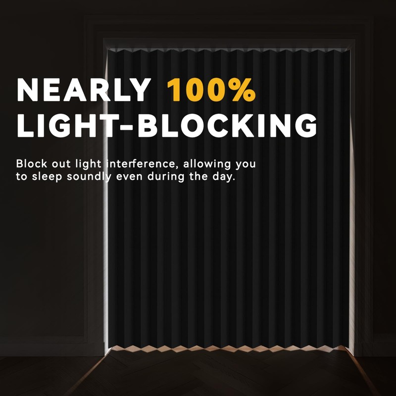 Jilron 100% Blackout Accordion Door Curtain, Adhesive Curtain Track Included