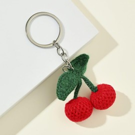 POYAMUSE Lovely Plush Cherry Charm Keychain, Enamel Sequin Cherry Keychain for Women Girls Sweet Style Bag Key Decoration-plush