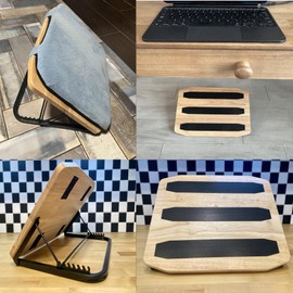 Under Desk Foot Stool Wood-Adjustable Ergonomic Foot Rest- 7 Adjustable Angles Wood Under Desk Footrest, Under Desk Foot Rest for Office Leg Rest - Natural-with Blue Cushions