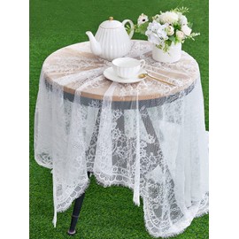 2 Pieces 60x120 Inches White Lace Tablecloth Rectangle Vintage Embroidered Lace Table Cover for Wedding Party Home Outdoor Fall Table Decorations