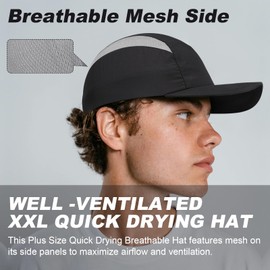 CHUANGLI Oversize XXL Quick Dry Trucker Hat, Large Baseball Cap for Men Women Breathable Mesh Hat for Running, Golf, Workout Black