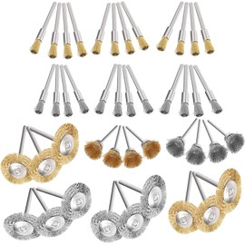 KEWAYO 44 Pcs 3mm Shaft Stainless Steel and Brass Wire Brushes, Steel Brass Bristle Brushes Polishing Wheel Cups Set, Cleaning Buffing Brush Bits for Dremel and Other Electric Drill