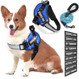 Bcadem Service Dog Vest, 9 Dog Patches No Pull Dog Harness and Leash Set with Handle,Easy On and Off Pet Vest Harness with Night Safe Reflective Straps for Small Medium Large Breed Dogs