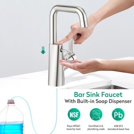 CREA Kitchen Faucets with Soap Dispenser,Swivel Right Angle Spout Bar Sink Faucet Single Hole 1 Handle Brushed Nickel Pre Wet Utility Faucet Laundry Room RV Bathroom Marine Stainless Steel