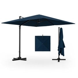 Tangkula 9.5 FT Cantilever Patio Umbrella, Outdoor Square Offset Umbrella with 360癛otation, Heavy Duty Patio Hanging Umbrella with Cross Base for Garden Deck Pool Backyard (Navy)