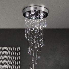 Jenvkoil Spiral Crystal Chandeliers Modern Swirl Raindrop Chandelier Lighting Flush Mount LED Ceiling Light Fixture Pendant Lamp for Stairs Foyers Living Rooms H16 X D34 GU10*5