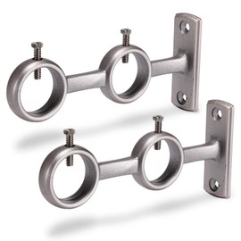 Goowin Double Curtain Rod Holder, 2pcs Brackets Hooks for Living Room Bedroom Curtains, Drapery Rods (Silver)