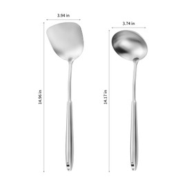 14-15" Wok Spatula and Ladle,2 PCS Wok Tools Set,304 Stainlss Steel Cooking Utensils,Matte Wok Accessories,Solid Wok Utensils