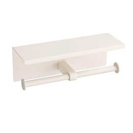 BGL Double Toilet Paper Holder with Shelf White Stainless Steel 304 Wall Mount Double Toilet Roll Holder for Bathroom