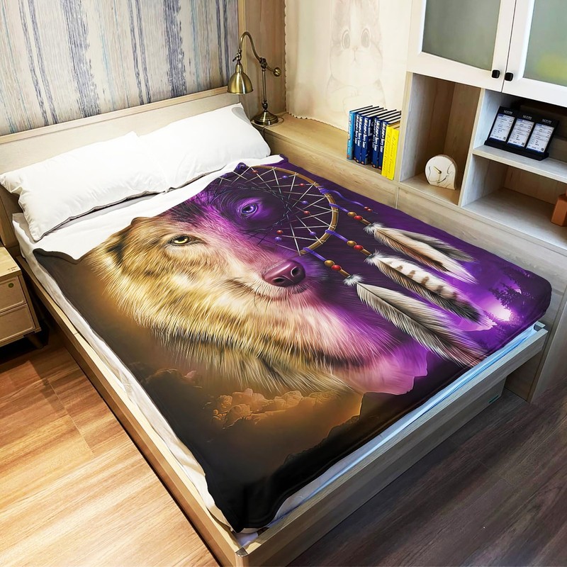 YISUMEI Wolf Dreamcatcher Fleece Throw Blanket (150x200 cm)