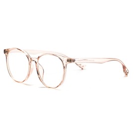 KAEOISFU Occhiali da lettura rotondi trasparenti Uomo Donna, Montatura trasparente Occhiali da computer con filtro luce blu Occhiali per aiuti visivi Occhiali da lettura per computer, Light Brown-010