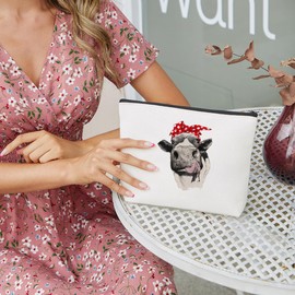 Western Makeup Bag Cow Print Stuff Cow Gifts Western Accessories for Women Birthday Graduation Christmas Cow Western Stuff for Female Sister Friend Daughter Aunt Mom Cow Lovers Travel Organizer
