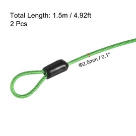 PATIKIL 2-Piece Security Wire 1.5m×2.5mm with Double Loop, Wire Rope, Stainless Steel, Vinyl Coated, Anti-Theft, for Luggage Lock, Green