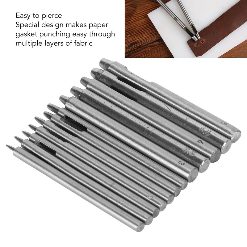 12pcs Leather Hole Punch Cutter 0.5‑5mm Hollow Punch Set for