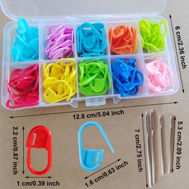 Taicols Locking Stitch Markers, 150 Pcs Assorted Colour Crochet Hook Set and 4 Pcs Yarn Large Eye Blunt Needles, Knitting Crochet Counter Stitch Needle Clip Multi-Colored with Compartment Box (10 Colors)