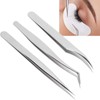 3Pcs Eyelash Extension Tweezers Set Silver Mirror Light DolphinShaped Easy