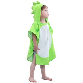 LOLANTA Kids Dinosaur Hooded Bath Towel Beach Towelling Poncho,Children Swim Cover-Ups 100% Cotton(Green B,2-4 Years,Tag Size S)
