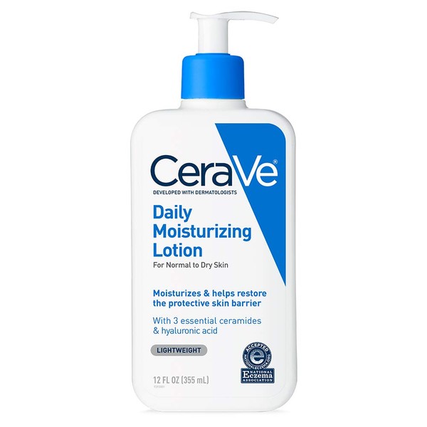 CeraVe Daily Moisturizing Lotion for Dry Skin | Body Lotion & Facial Moisturizer with Hyaluronic Acid and Ceramides | Fragrance Free | 12 Ounce