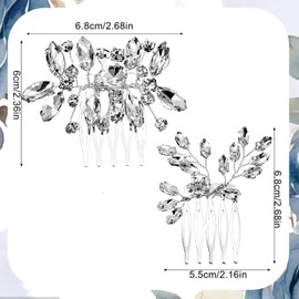 2 Pcs Bridal Hair Comb Rhinestone Silver Side Comb Crystal Hair Accessories For Women Elegant Silver Flower Bridal Headpieces Hair Combs For Bridesmaids And Girls