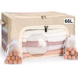 66L Large Cashmere Sweater Storage Bags | With 2 Bags of Natural Cedar Ball | Breathable Cashmere Garment Bag for Merino Wool/Knit Sweater, Stackable Knitwear Wool Clothes Storage Organizer Pouch
