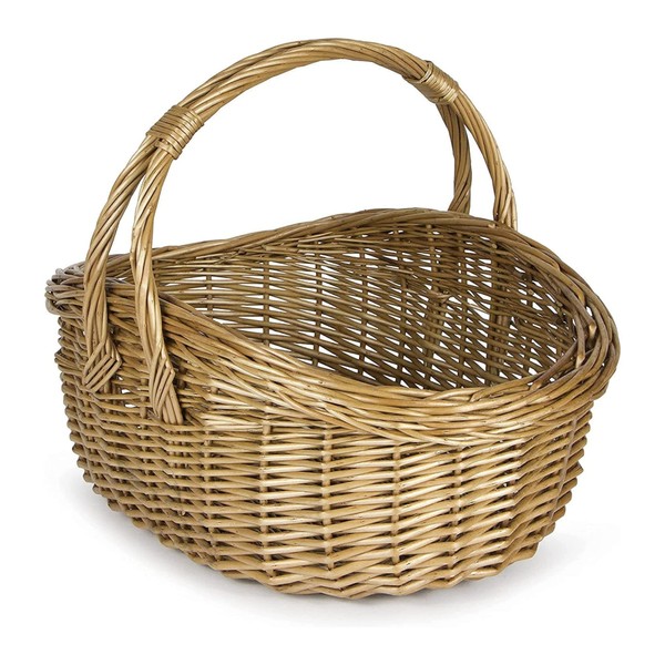 Large Wicker Cookery Shopping Basket with Handle - Vintage Basket - Gardeners Woven Willow Trug Picnic Basket - Perfect for Strolls to the Market