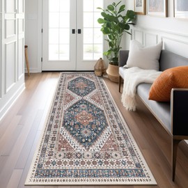 Runner Rug 2x6, Ultra-Thin Kitchen Rugs Non Slip Washable Rugs for Entryway Rug, Runners for Hallways, Runner Low Pile Vintage Soft Rugs for Entryway, Kitchen Bathroom Bedroom (Blue,2'x6')