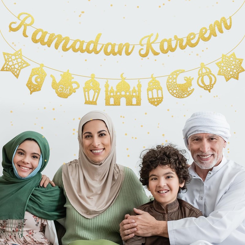 Ramadan Kareem Garland, Eid Mubarak Decoration, Ramadan Mubarak, Gold Glittering