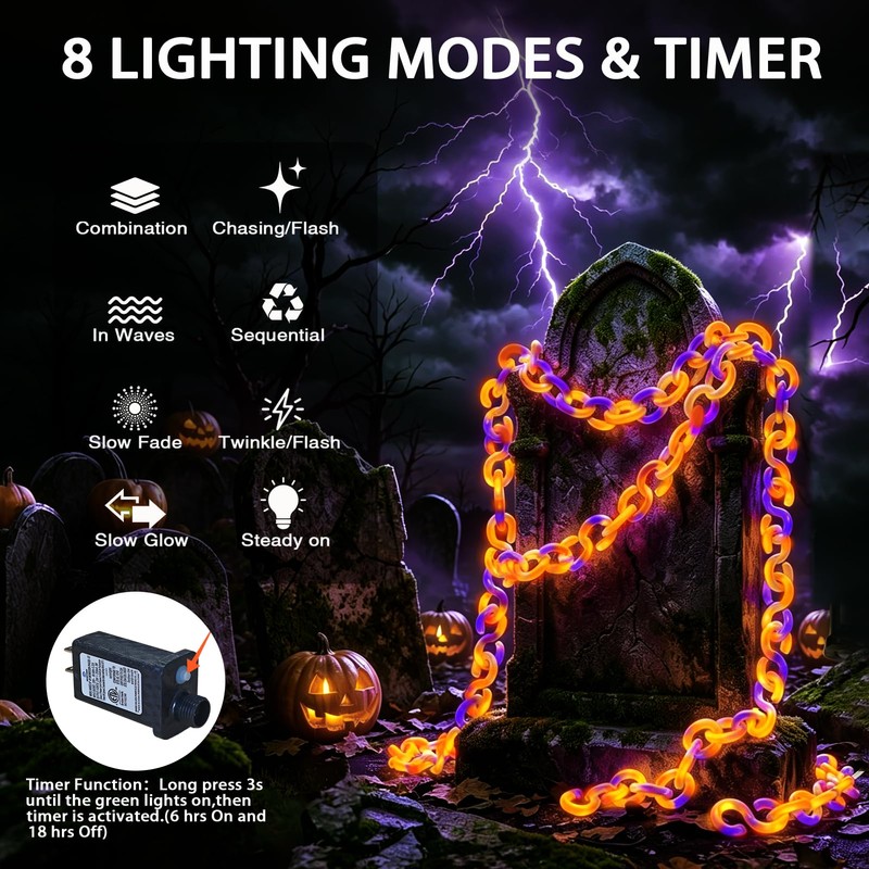 amadecohome Halloween Decorations Plastic Chain Lights, 10ft Outdoor Waterproof Orange