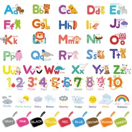 Wall Stickers Window Stickers for Glass, Alphabet Numbers Weather Color Wall Decals Colorful ABC Alphabet Learning Educational for Glass for Home Baby Shower Decoration Party Supplies