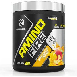 Forzagen | Aminoácidos Amino Fire | 5 g de Aminoácidos EAA | 120 mg de Cafeína | 40 Servicios | Sabor Durazno Mango | Intra-Post Entrenamiento | Energía y Concentración | 360 g