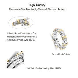 DovEggs 1.4CTW Total GH 3mm Cut Moissanite Lab Created Diamond Engagement Ring Full Eternity Wedding Band 14k Gold QUALITY Silver/Yellow Gold Plated X`S Engagement Ring for Women, Sterling Silver,