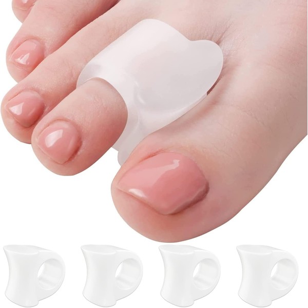 Toe Separators Hammer Toe Straightener - 4-Pack Big Toe Spacers Clear - Gel Spreader - Correct Crooked Toes - Bunion Corrector and Bunion Relief - Pads for Overlapping, Hallux Valgus, Yoga - White