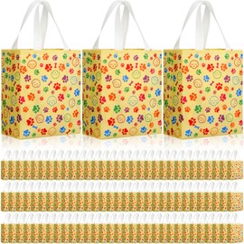 Eccliy 80 Pieces Puppy Paw Print Gift Bags Gold Reusable Tote Bags with Handle Dog Party Favor Bags for Christmas,Pet Party Supplies,10 x 8 x 4.7 Inch