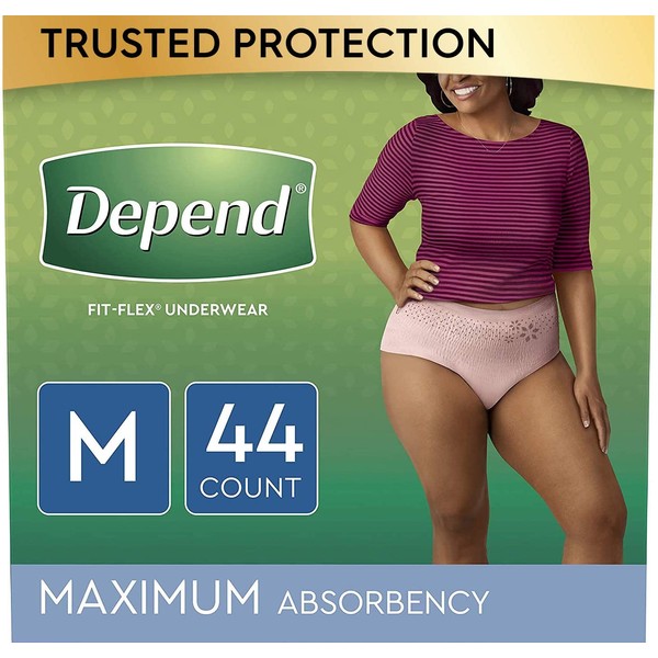 Depend FIT-FLEX Incontinence Underwear for Women, Disposable, Maximum Absorbency, Medium, Blush, Tan (44 Count)