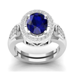 DINJEWEL - Anillo de plata de ley 925 de 9,25 quilates con piedras preciosas de zafiro azul natural y plata solitaria para mujer, Gema, Zafiro