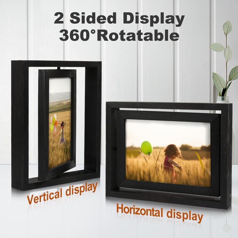 Egofine 2 Pack 4x6 Rotating Floating Picture Frames,Double-Sided Display with