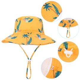 LACOFIA Baby Sun Hat Toddler Boys Girls Summer Hat Kids Sun Protection Wide Brim Beach Cap with Adjustable Chin Strap, yellow