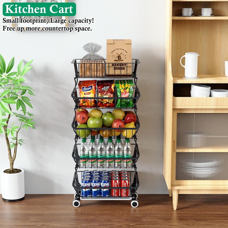 OKZEST 5 Tier Fruit Basket for Kitchen, Stackable Bins Wire
